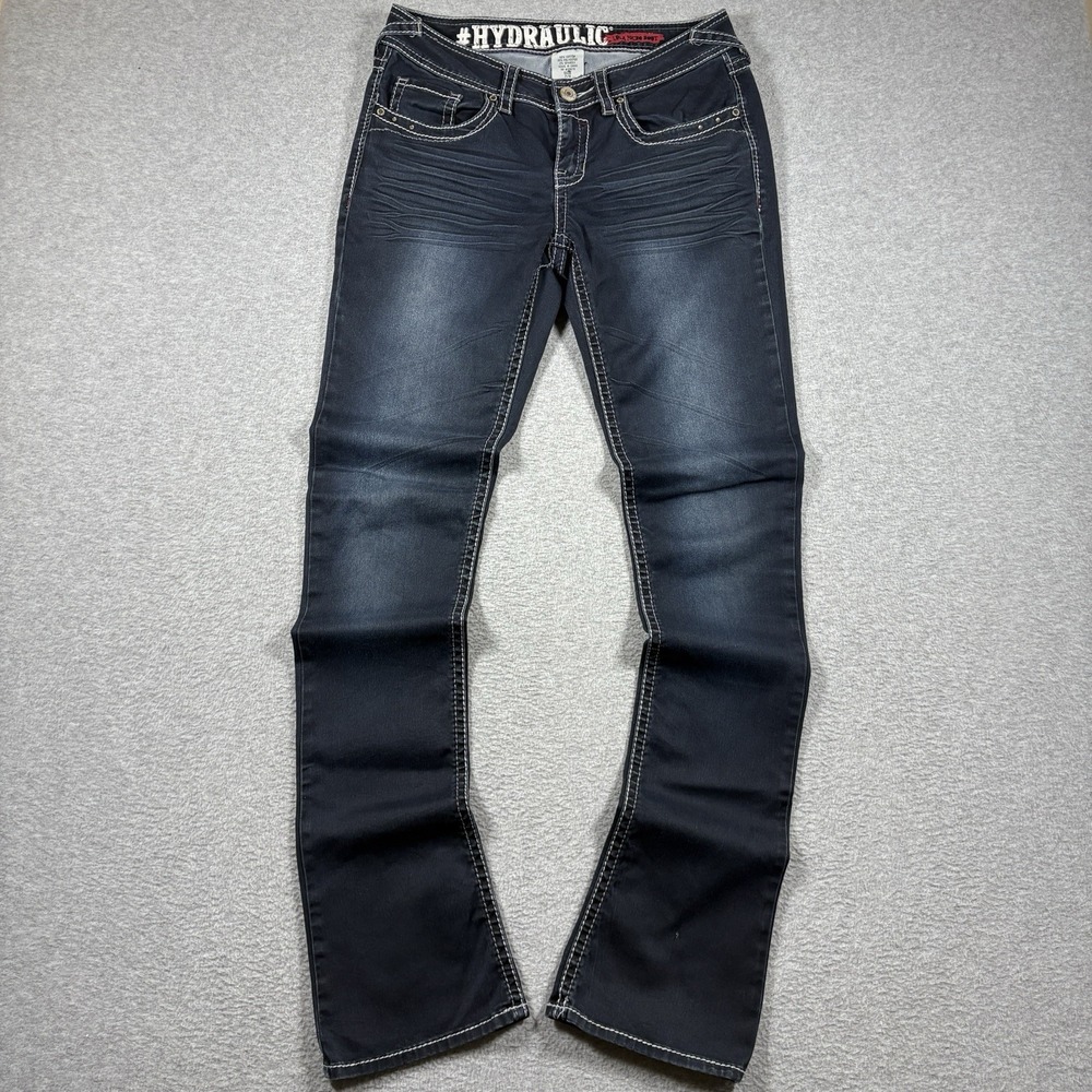 Hydraulic Lola Micro Boot Jeans Women 7/8 Long 30x34 Dark Wash Thick Stitch Y2K